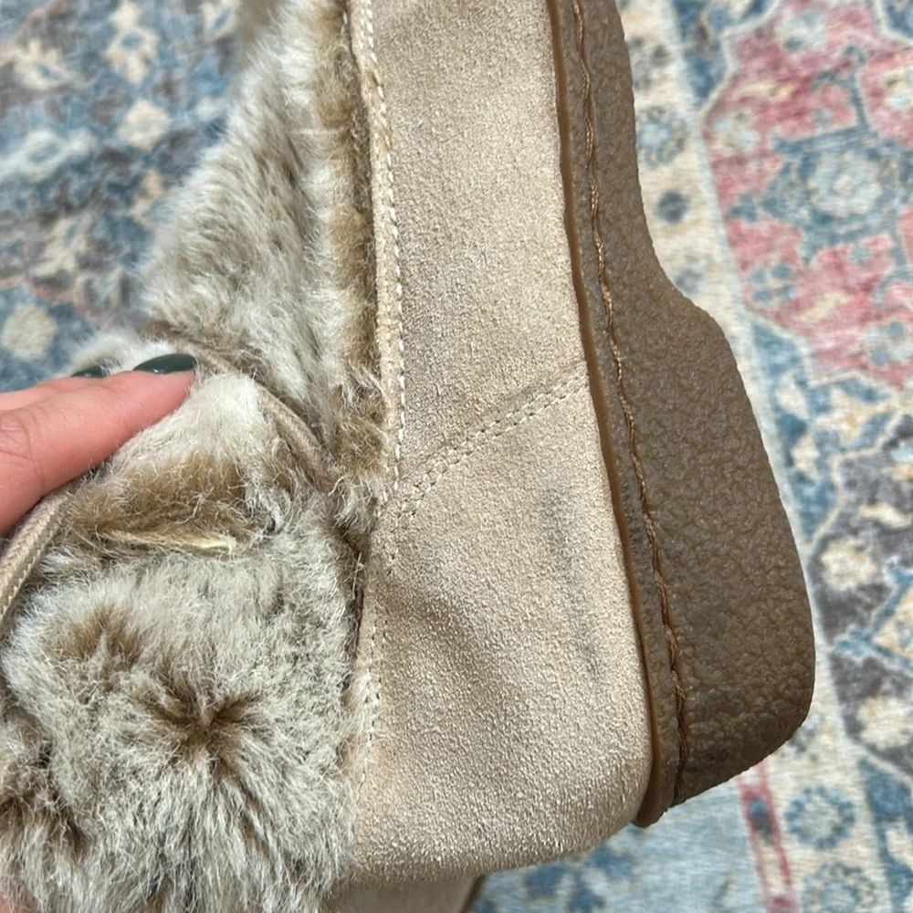 Sam Edelman Faux Fur Leather Suede Boots Neutral Warm Winter Size 7.5